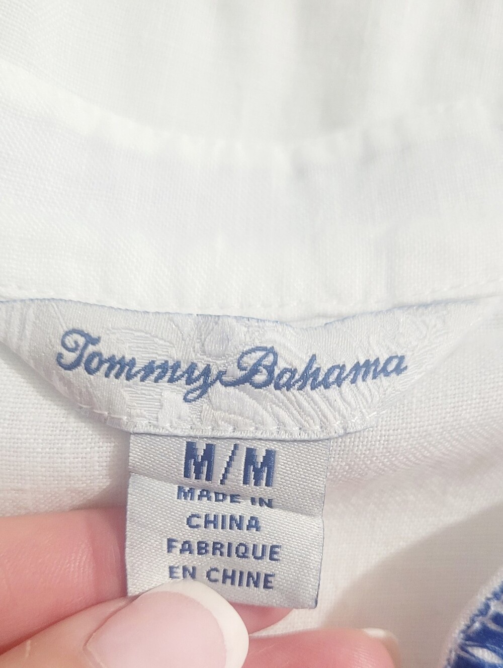 Tommy Bahama 100% Linen Tunic Top Medium White Blue Embroidered Beach Boho - Picture 6 of 12